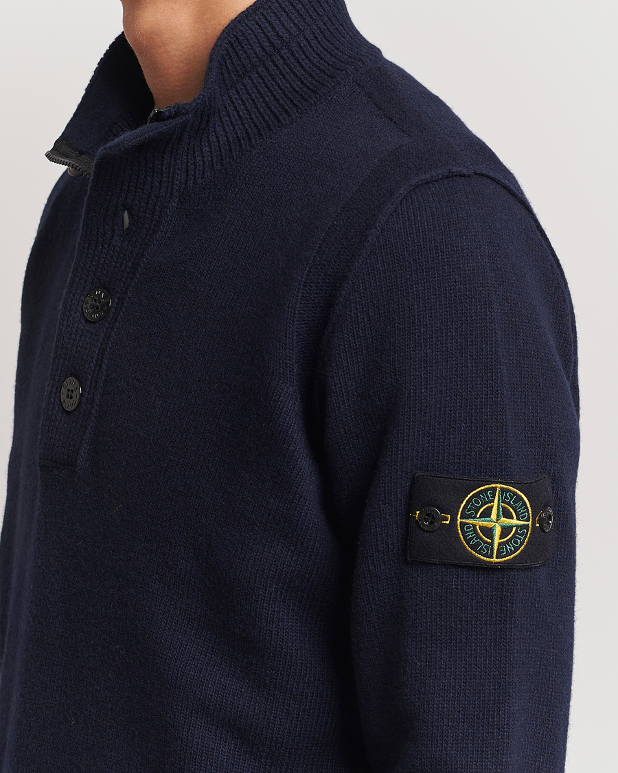 Hombres | Jerséis y prendas de punto | Stone Island | Knitted Lambswool Half Button Zip Navy Blue