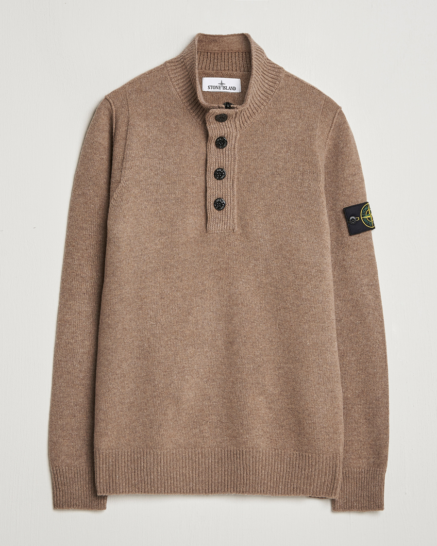 Hombres | Jerséis y prendas de punto | Stone Island | Knitted Lambswool Half Button Zip Walnut
