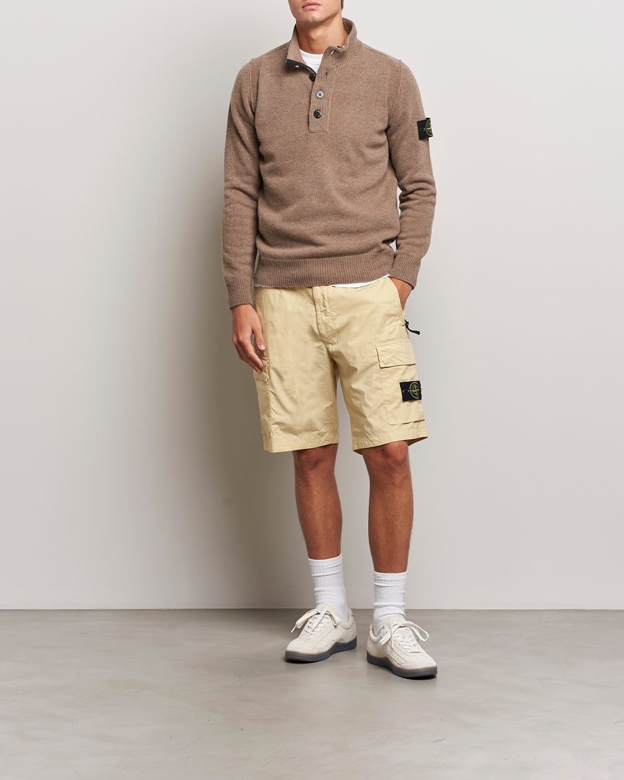 Hombres | Jerséis y prendas de punto | Stone Island | Knitted Lambswool Half Button Zip Walnut