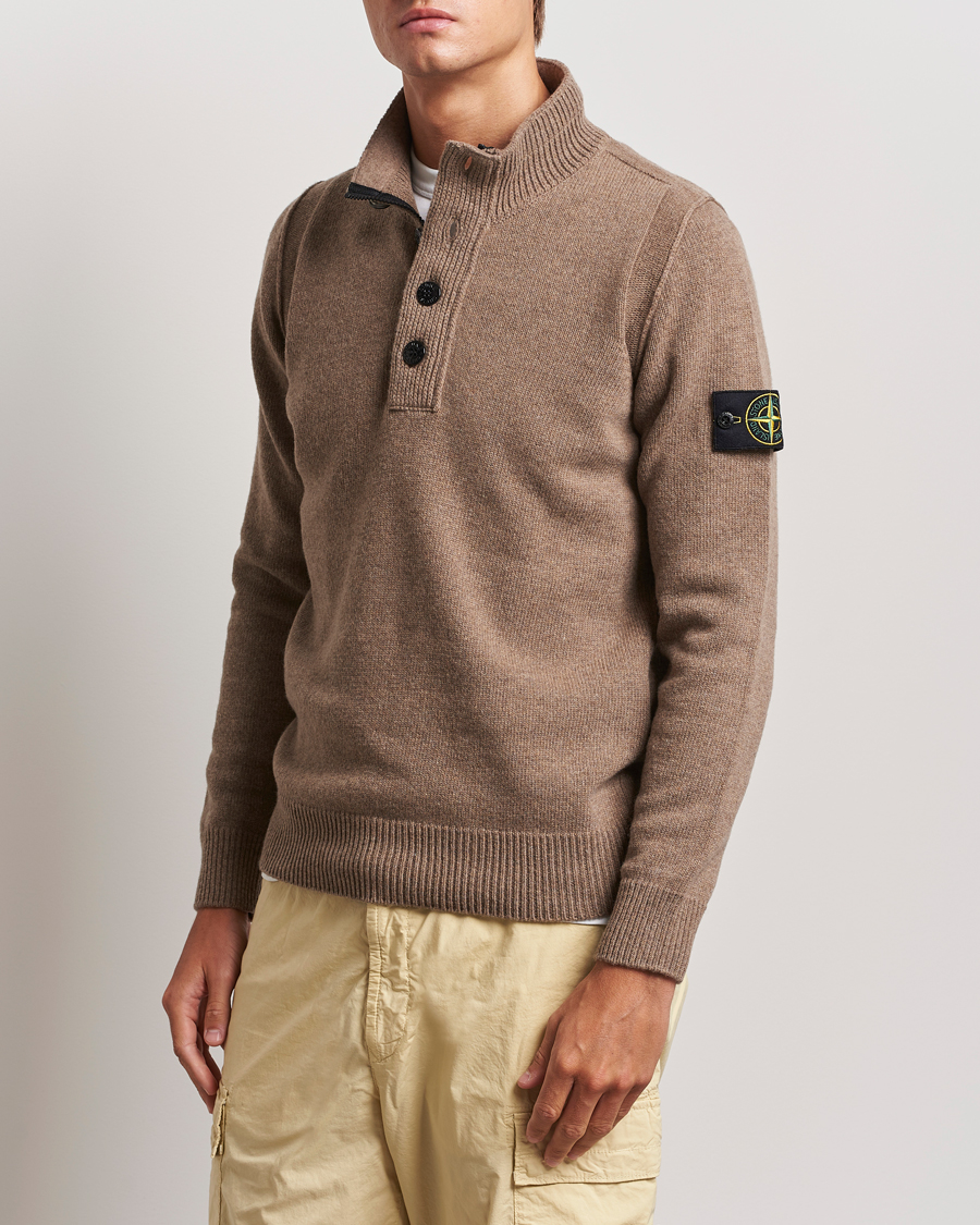 Hombres | Jerséis y prendas de punto | Stone Island | Knitted Lambswool Half Button Zip Walnut