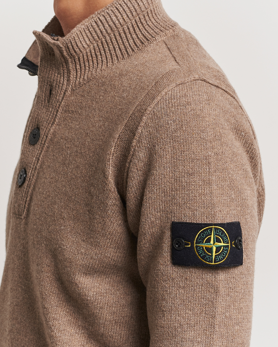 Hombres | Jerséis y prendas de punto | Stone Island | Knitted Lambswool Half Button Zip Walnut