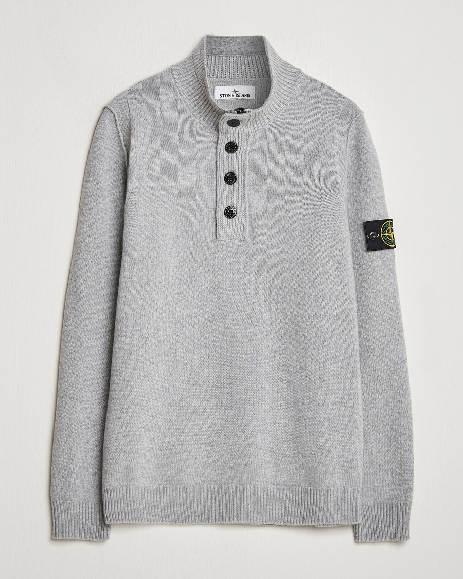 Hombres | Jerséis y prendas de punto | Stone Island | Knitted Lambswool Half Button Zip Melange Grey