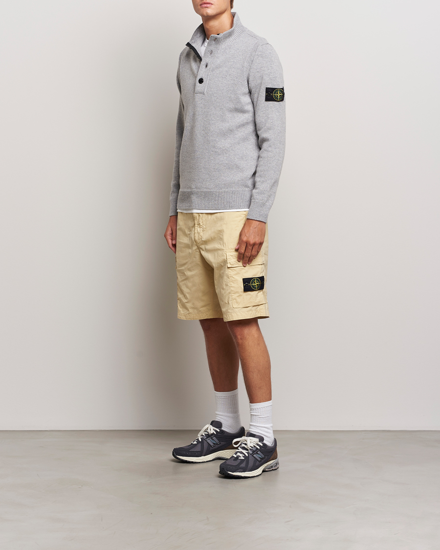 Hombres | Jerséis y prendas de punto | Stone Island | Knitted Lambswool Half Button Zip Melange Grey