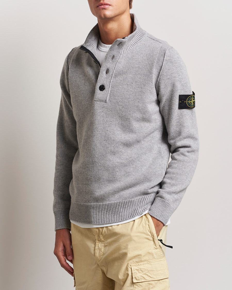 Hombres | Jerséis y prendas de punto | Stone Island | Knitted Lambswool Half Button Zip Melange Grey