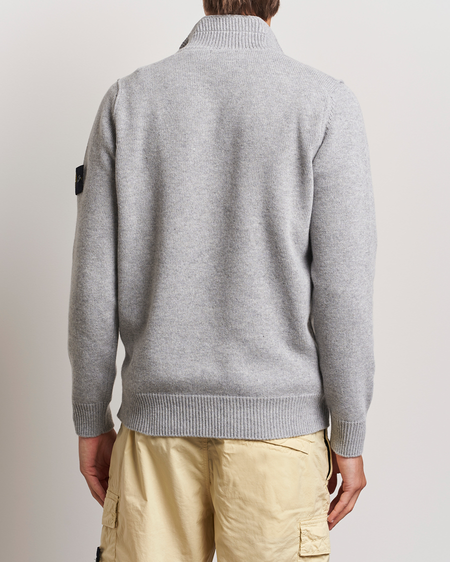 Hombres | Jerséis y prendas de punto | Stone Island | Knitted Lambswool Half Button Zip Melange Grey
