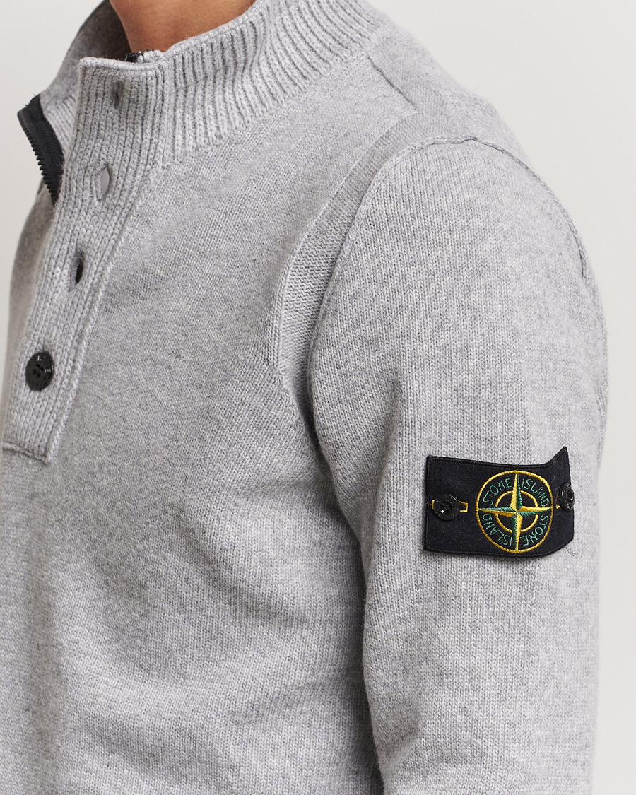 Hombres | Jerséis y prendas de punto | Stone Island | Knitted Lambswool Half Button Zip Melange Grey