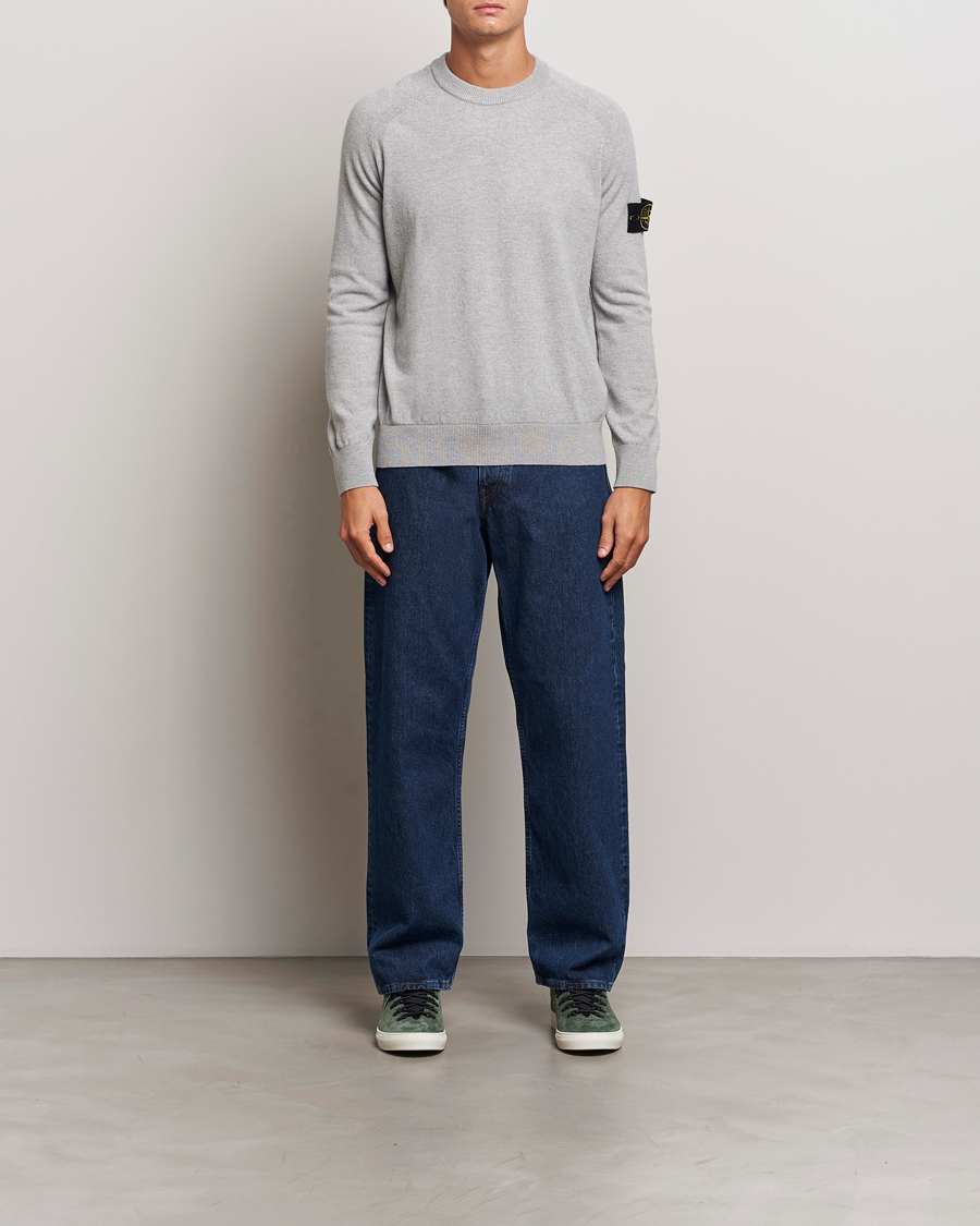 Hombres | Jerséis y prendas de punto | Stone Island | Cardigan Knit Geelong Wool Crew Neck Melange Grey