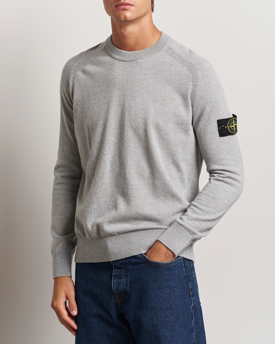 Hombres | Jerséis y prendas de punto | Stone Island | Cardigan Knit Geelong Wool Crew Neck Melange Grey