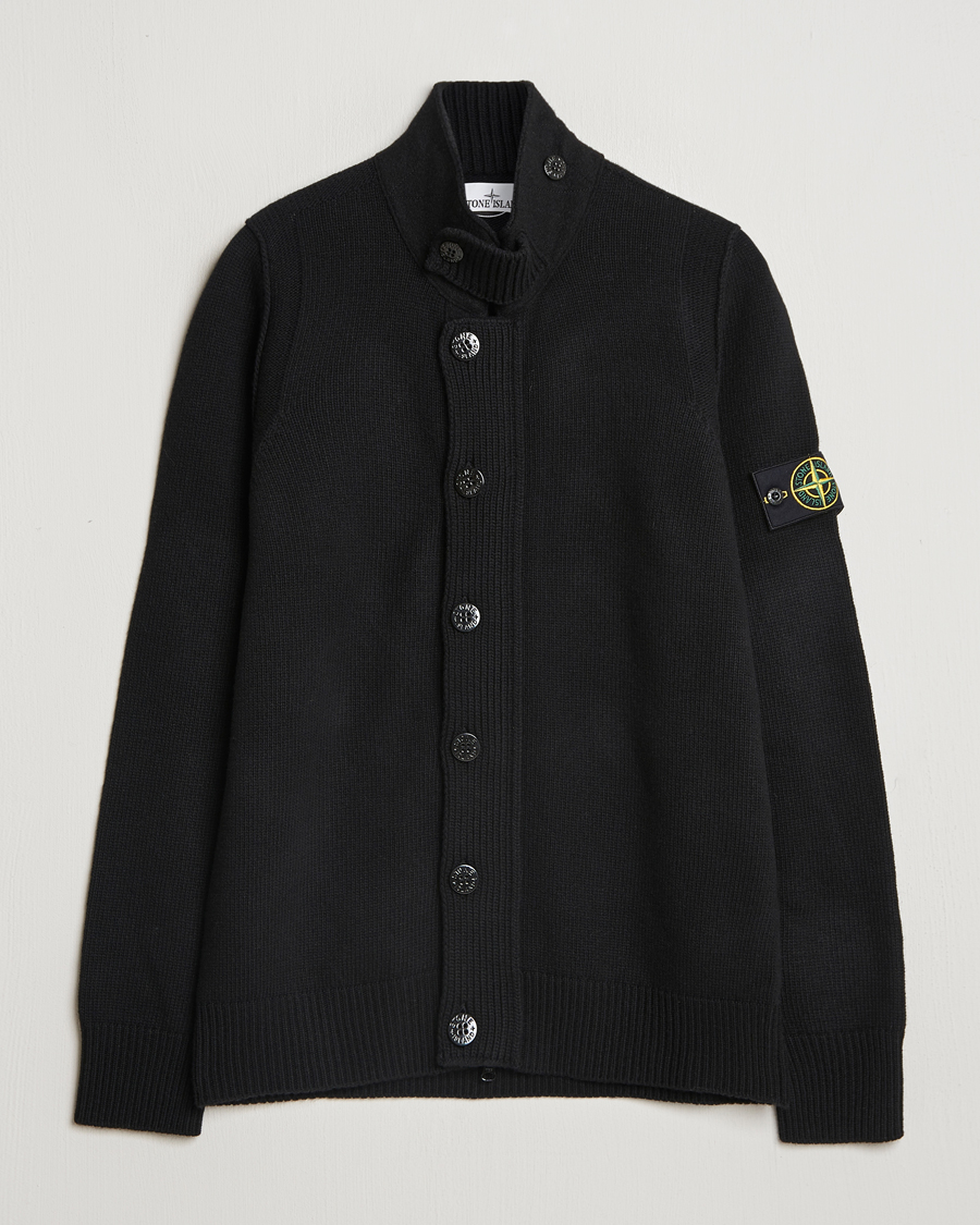 Hombres | Jerséis y prendas de punto | Stone Island | Knitted Lambswool Zip Cardigan Black