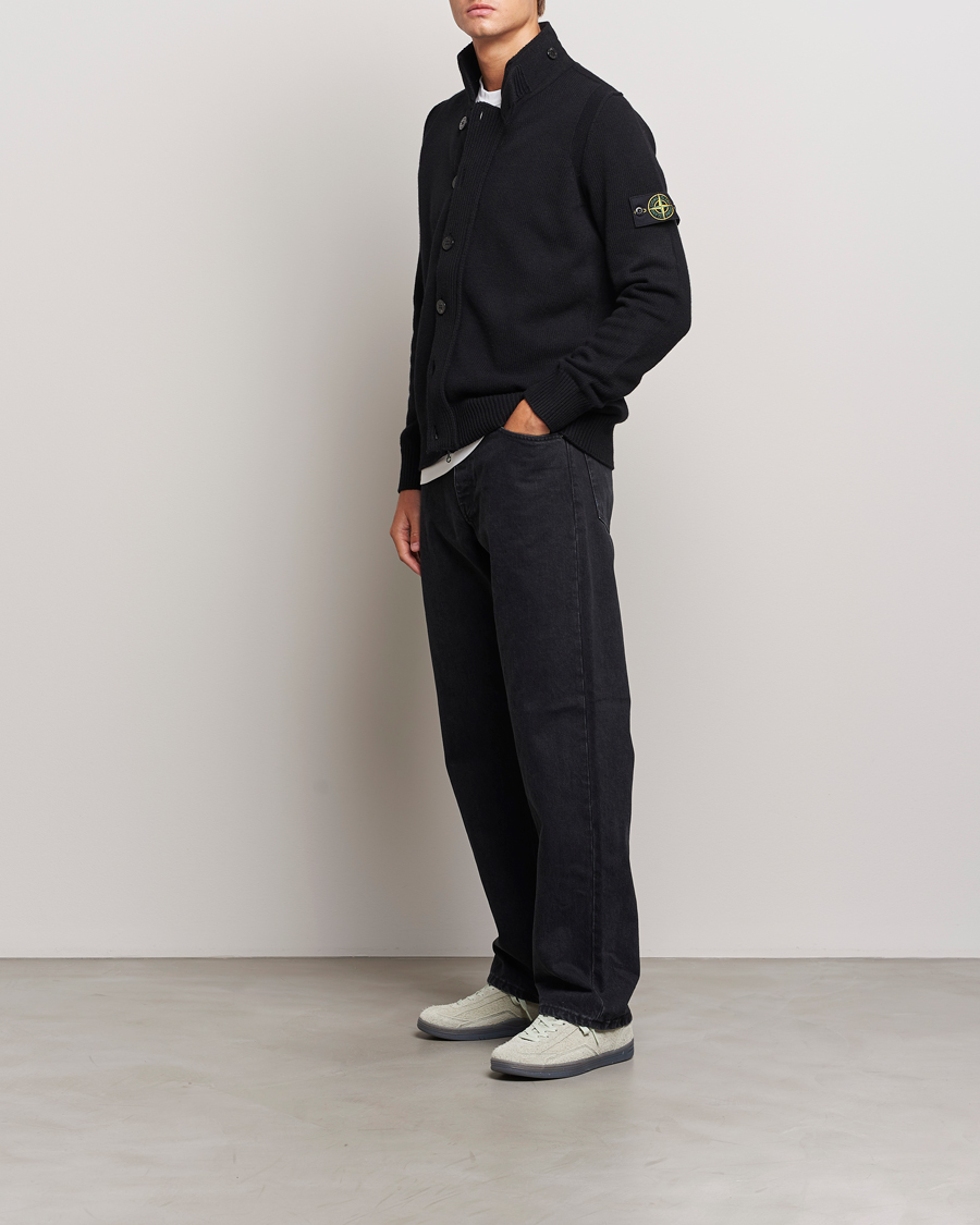 Hombres | Jerséis y prendas de punto | Stone Island | Knitted Lambswool Zip Cardigan Black