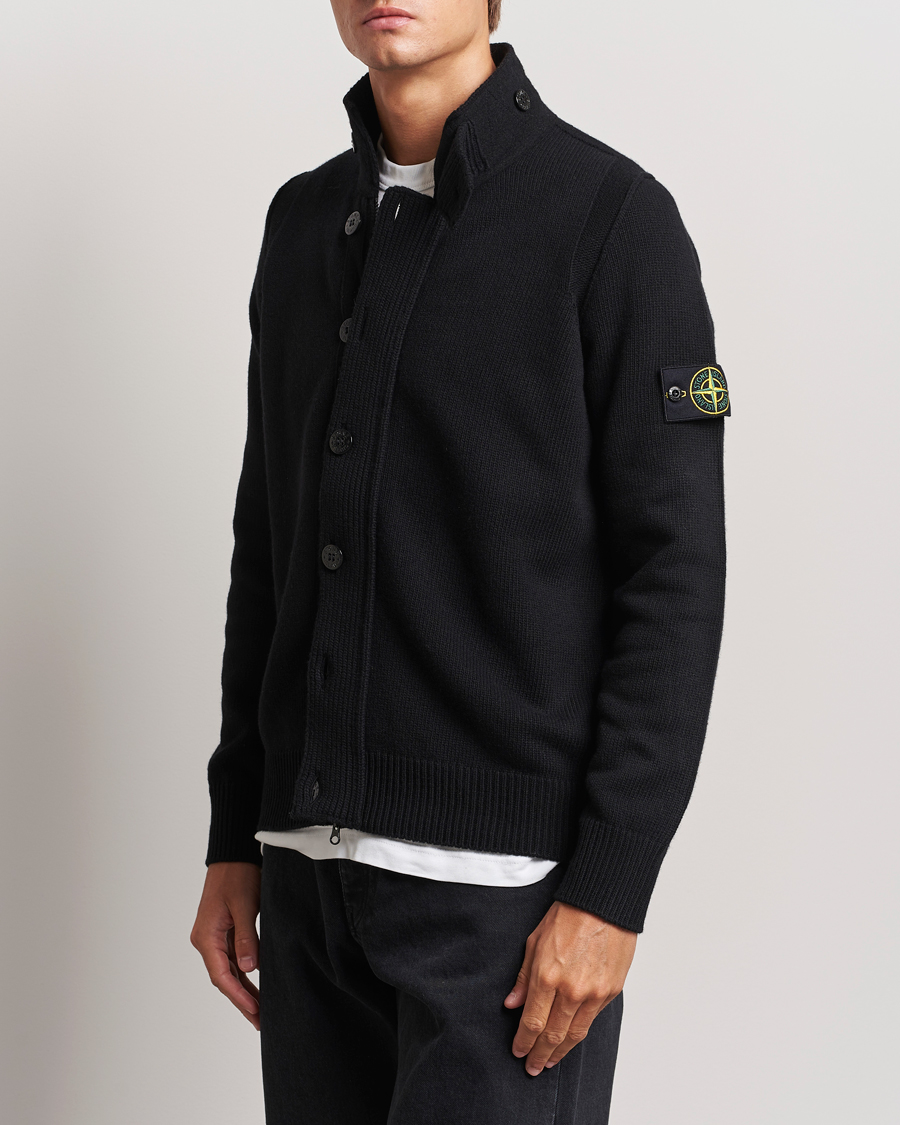 Hombres | Jerséis y prendas de punto | Stone Island | Knitted Lambswool Zip Cardigan Black