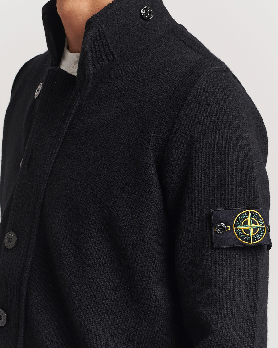 Hombres | Jerséis y prendas de punto | Stone Island | Knitted Lambswool Zip Cardigan Black