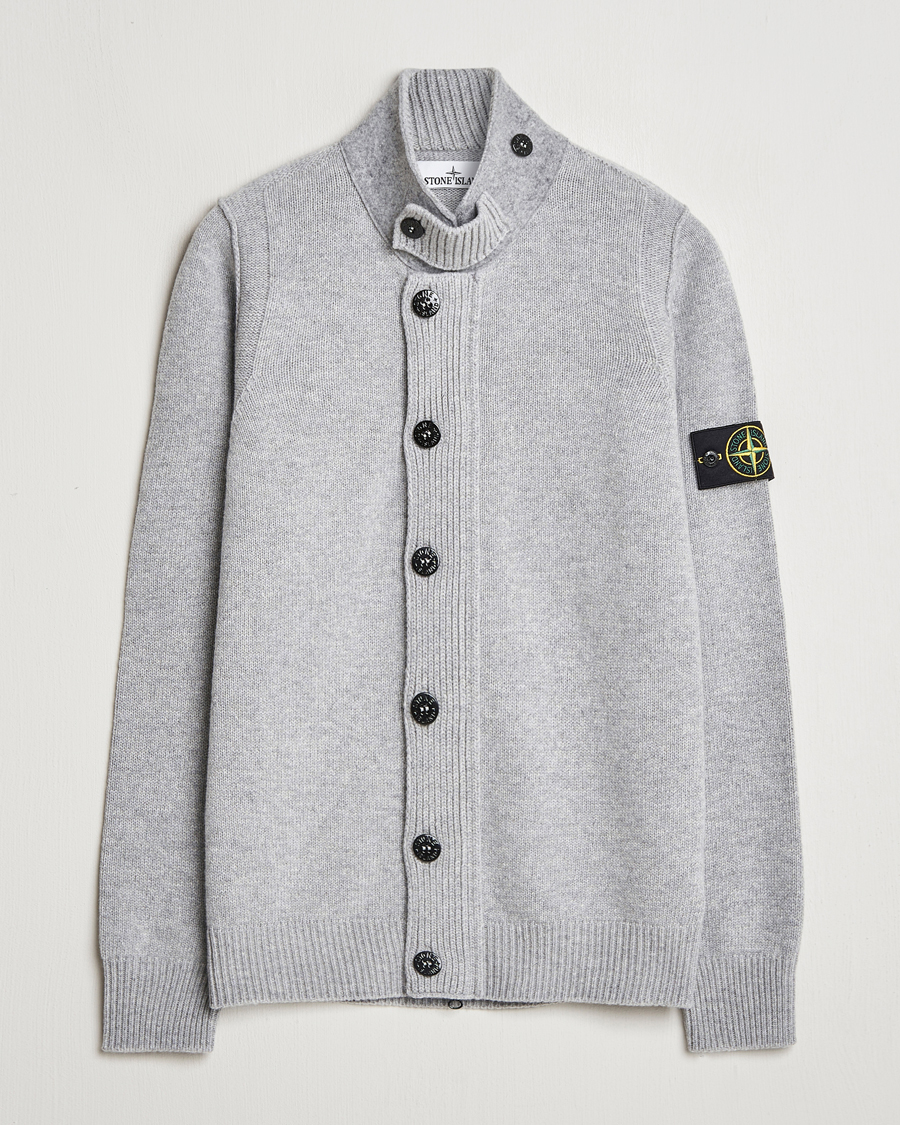 Hombres | Jerséis y prendas de punto | Stone Island | Knitted Lambswool Zip Cardigan Melange Grey