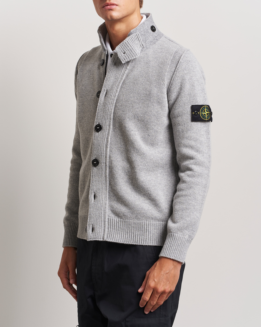 Hombres | Jerséis y prendas de punto | Stone Island | Knitted Lambswool Zip Cardigan Melange Grey