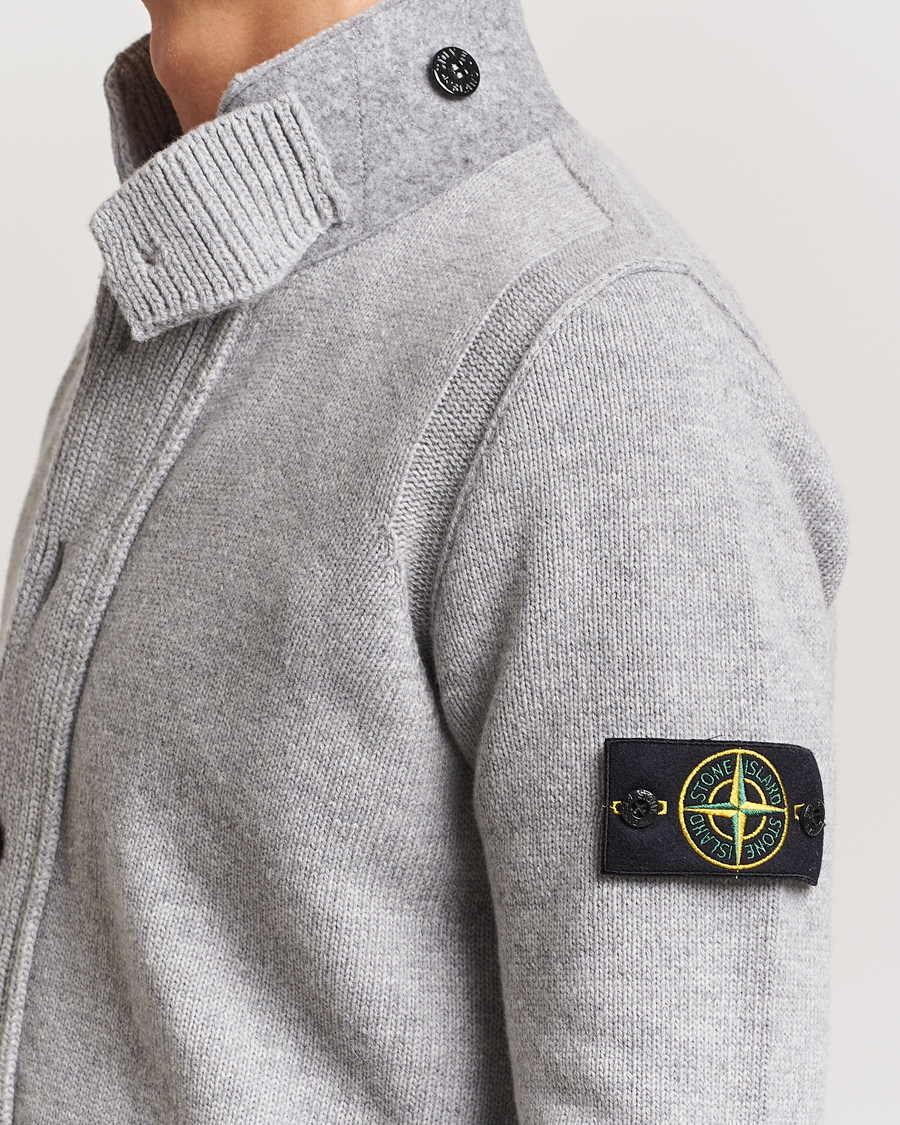 Hombres | Jerséis y prendas de punto | Stone Island | Knitted Lambswool Zip Cardigan Melange Grey