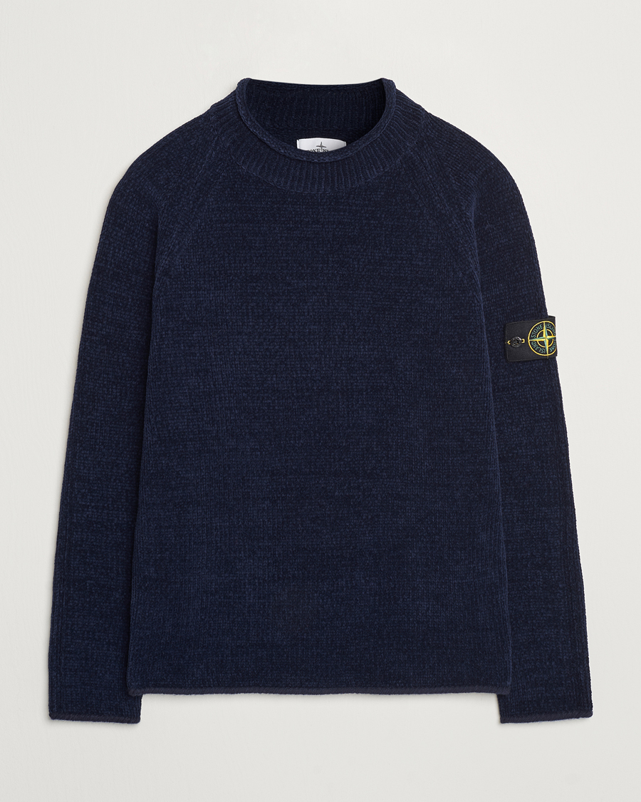 Hombres | Jerséis y prendas de punto | Stone Island | Cotton Chenille Mock Neck Navy Blue