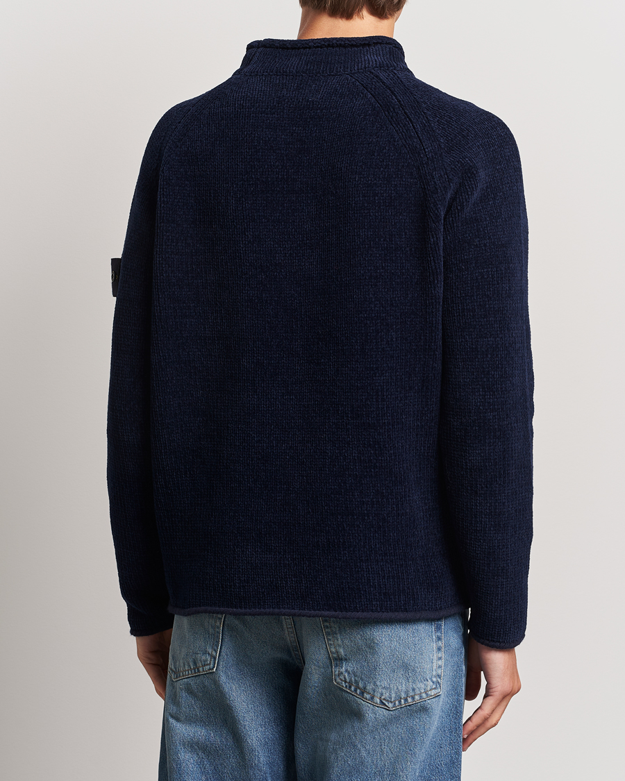 Hombres | Jerséis y prendas de punto | Stone Island | Cotton Chenille Mock Neck Navy Blue