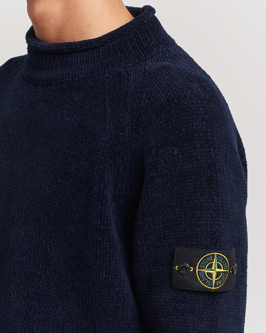 Hombres | Jerséis y prendas de punto | Stone Island | Cotton Chenille Mock Neck Navy Blue