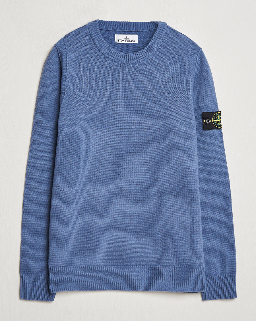 Hombres | Jerséis y prendas de punto | Stone Island | Knitted Lambwool Sweater Mid Blue