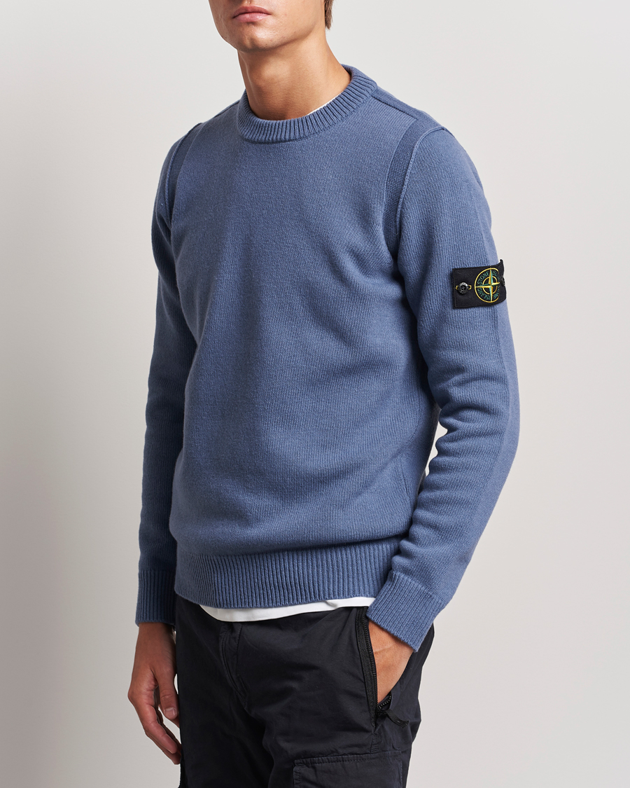 Hombres | Jerséis y prendas de punto | Stone Island | Knitted Lambwool Sweater Mid Blue