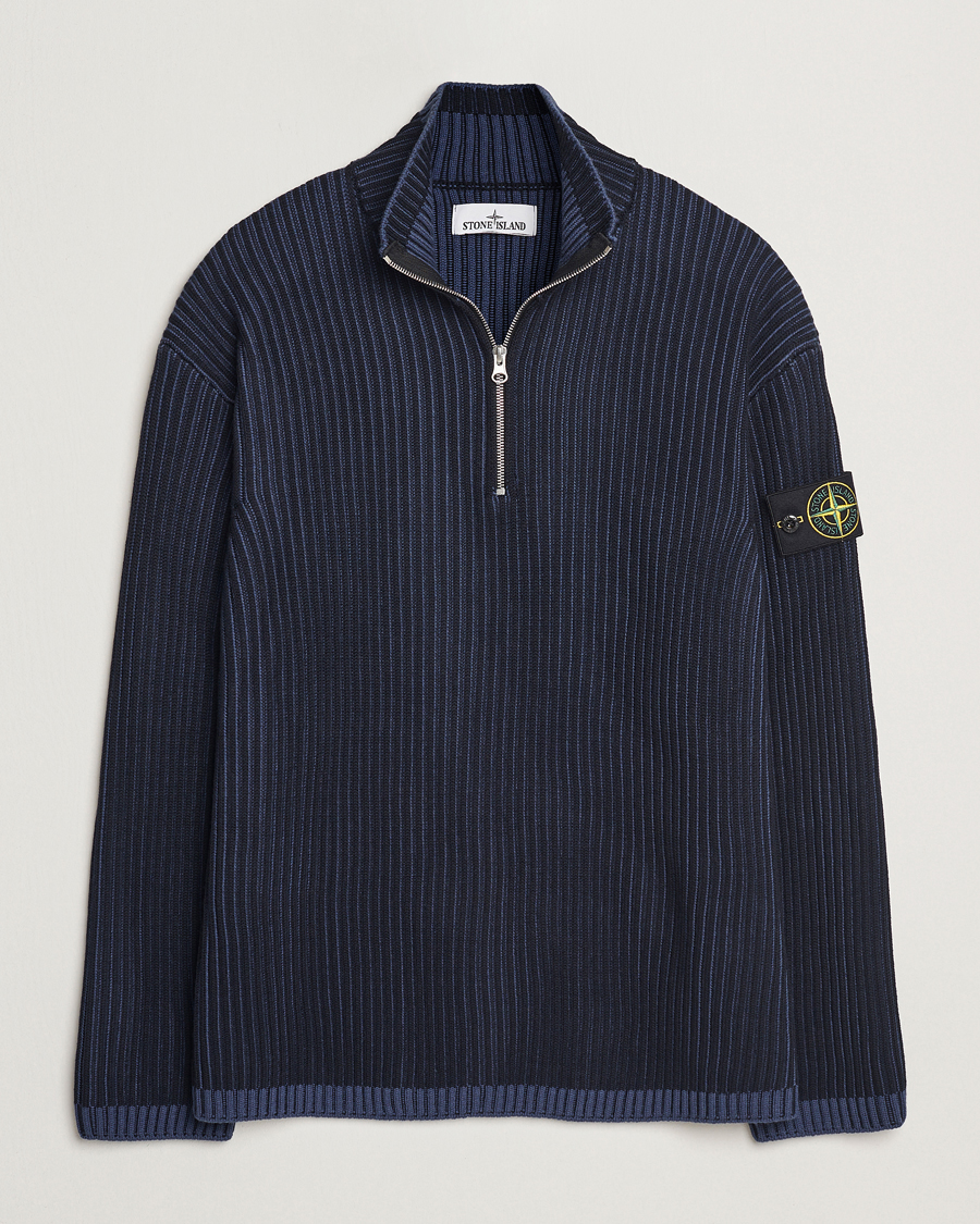 Hombres | Jerséis y prendas de punto | Stone Island | Full Rib Wool Half Zip Navy Blue