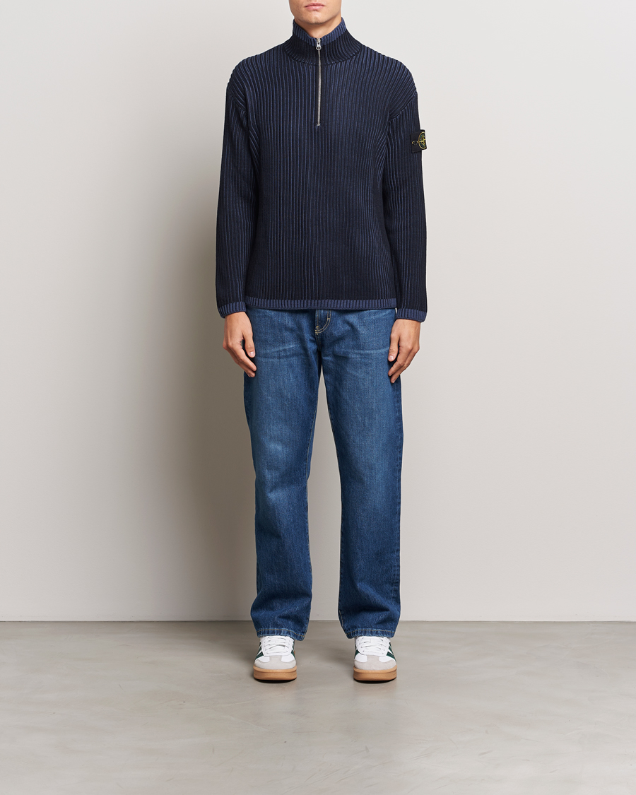 Hombres | Jerséis y prendas de punto | Stone Island | Full Rib Wool Half Zip Navy Blue
