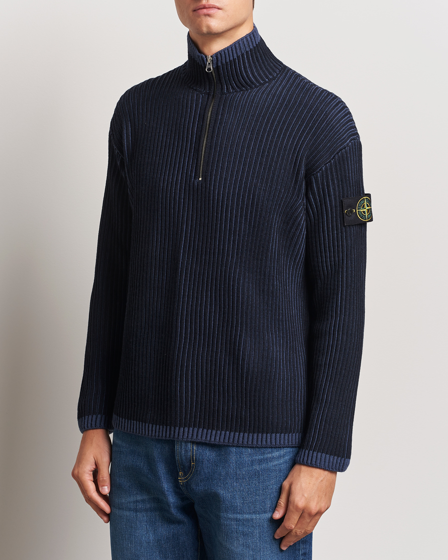 Hombres | Jerséis y prendas de punto | Stone Island | Full Rib Wool Half Zip Navy Blue