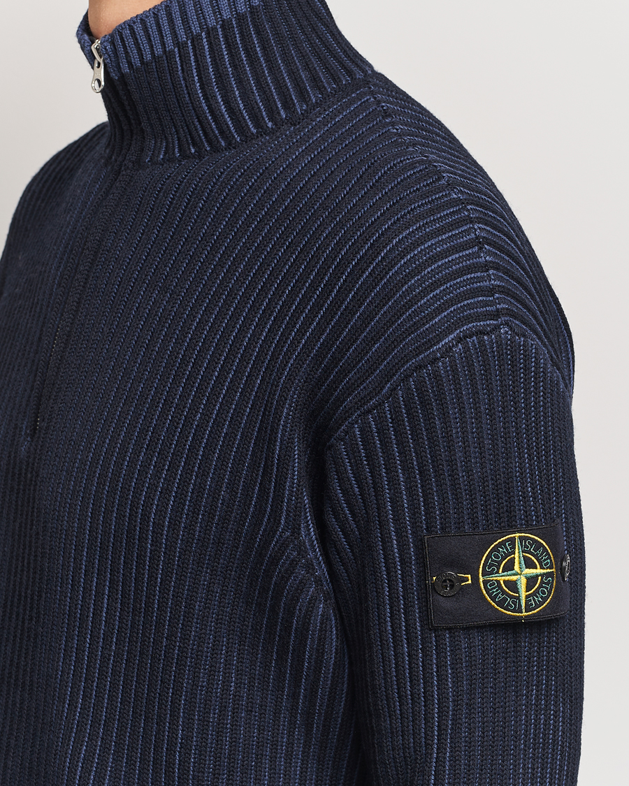Hombres | Jerséis y prendas de punto | Stone Island | Full Rib Wool Half Zip Navy Blue