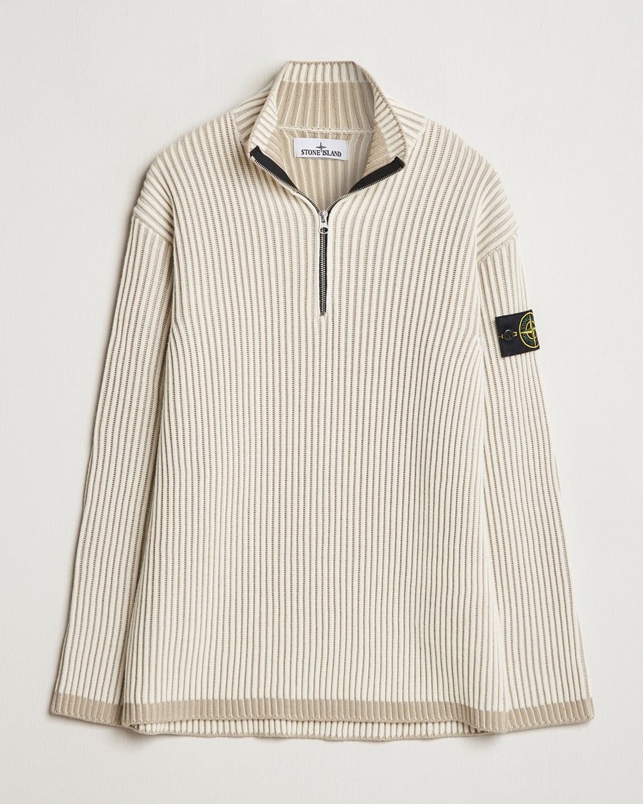 Hombres | Jerséis y prendas de punto | Stone Island | Full Rib Wool Half Zip Natural