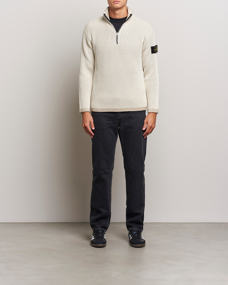 Hombres | Jerséis y prendas de punto | Stone Island | Full Rib Wool Half Zip Natural