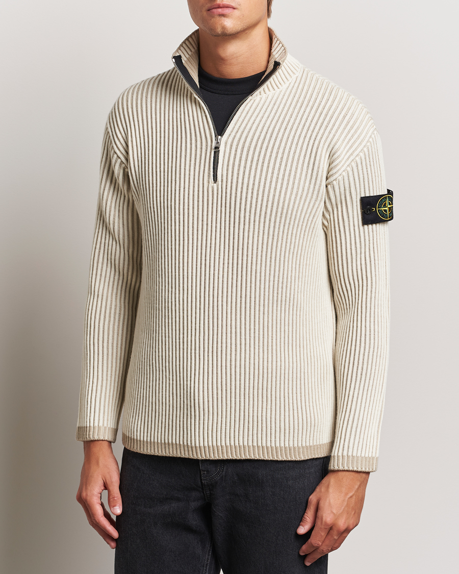 Hombres | Jerséis y prendas de punto | Stone Island | Full Rib Wool Half Zip Natural