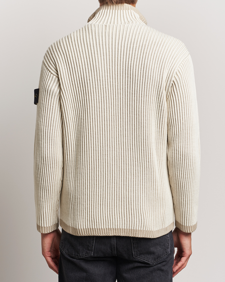 Hombres | Jerséis y prendas de punto | Stone Island | Full Rib Wool Half Zip Natural