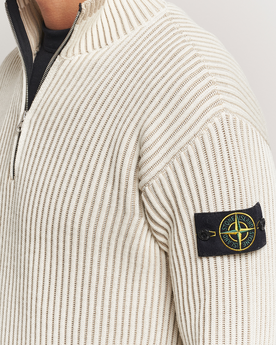 Hombres | Jerséis y prendas de punto | Stone Island | Full Rib Wool Half Zip Natural