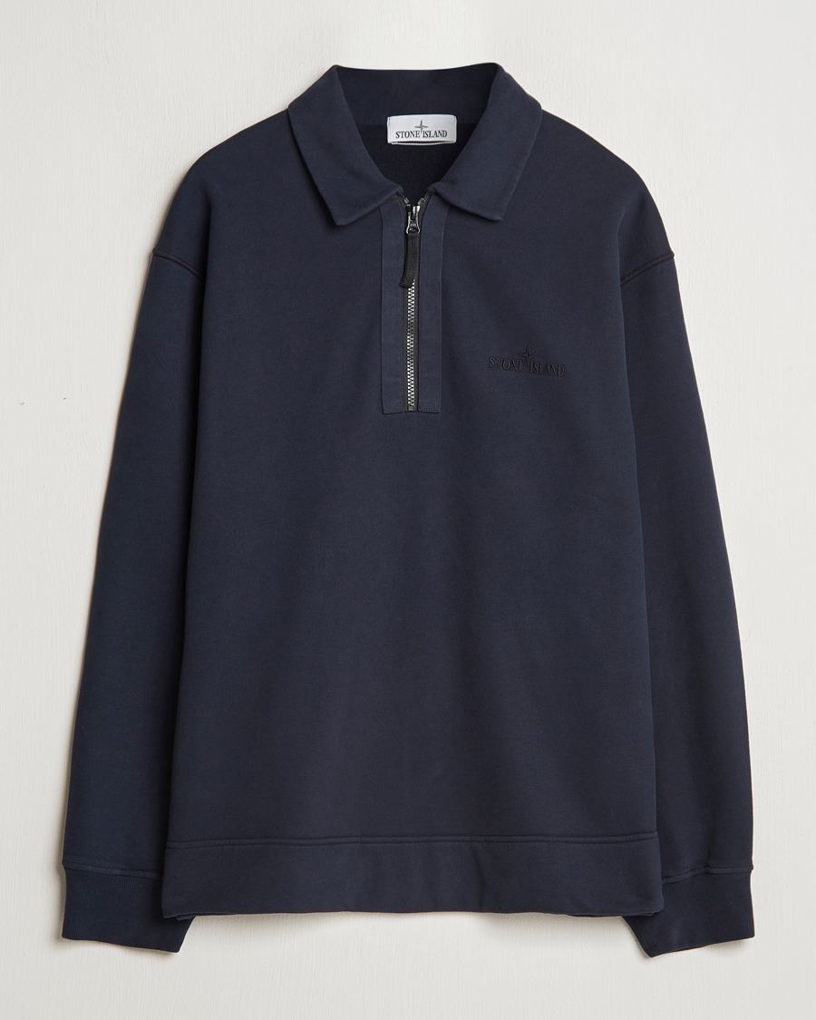 Hombres | Jerséis y prendas de punto | Stone Island | Garment Dyed Fleece Zip Polo Navy Blue