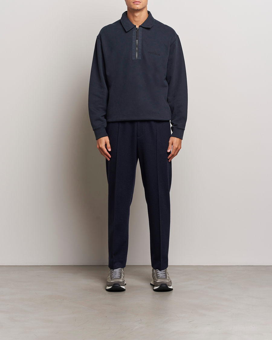 Hombres | Jerséis y prendas de punto | Stone Island | Garment Dyed Fleece Zip Polo Navy Blue