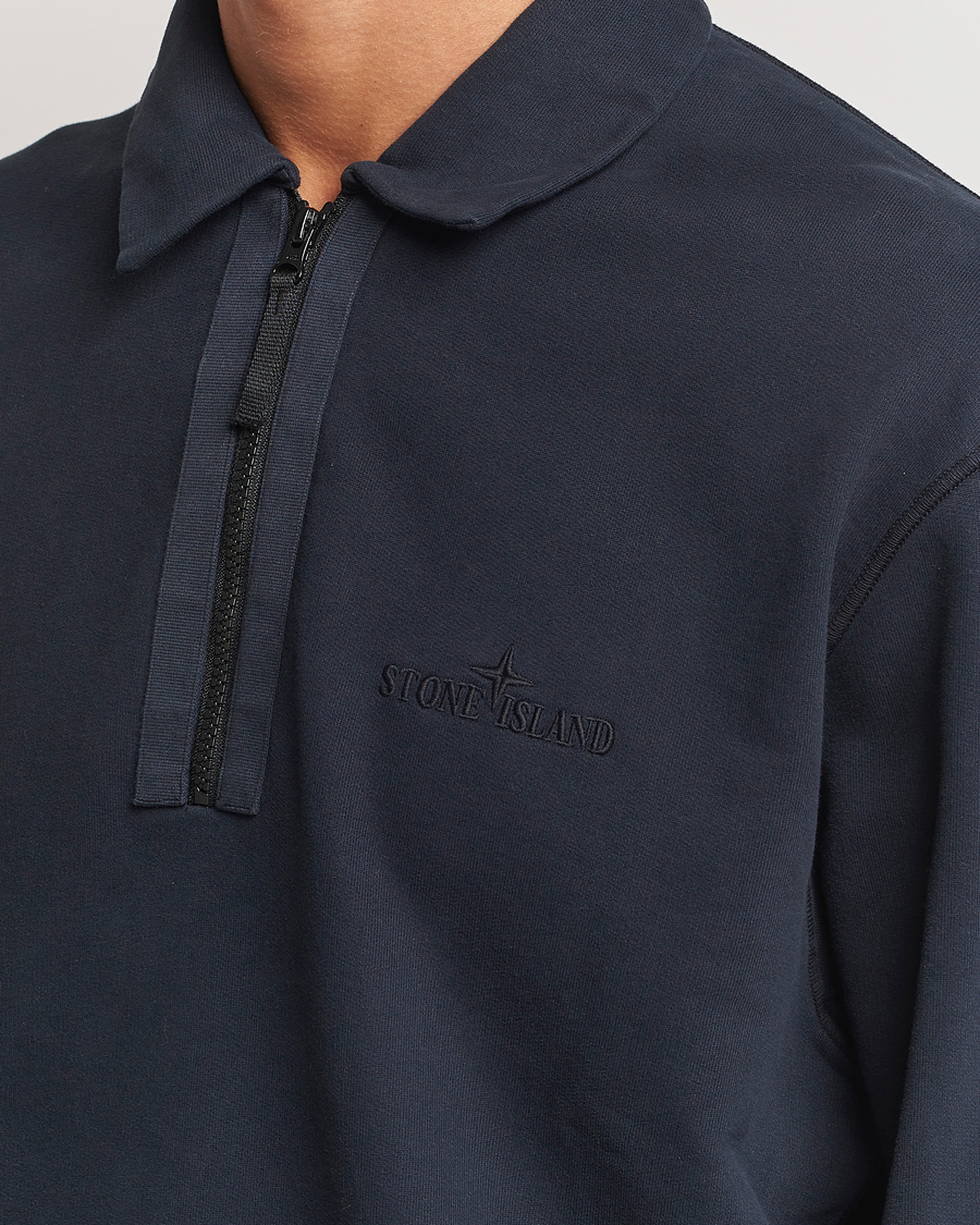 Hombres | Jerséis y prendas de punto | Stone Island | Garment Dyed Fleece Zip Polo Navy Blue