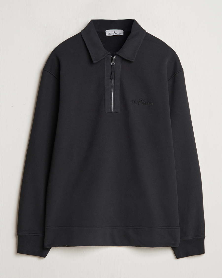 Hombres | Jerséis y prendas de punto | Stone Island | Garment Dyed Fleece Zip Polo Black