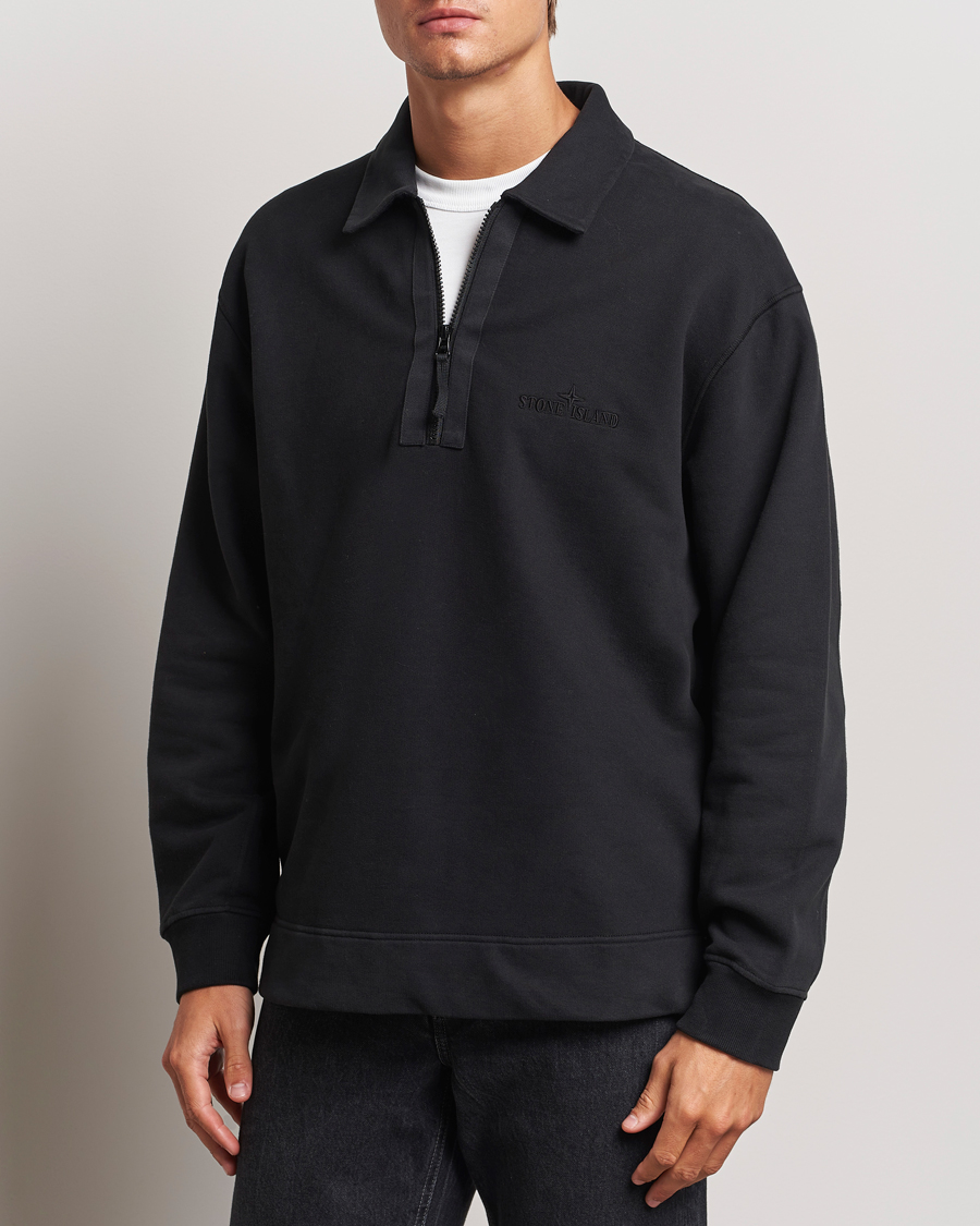 Hombres | Jerséis y prendas de punto | Stone Island | Garment Dyed Fleece Zip Polo Black