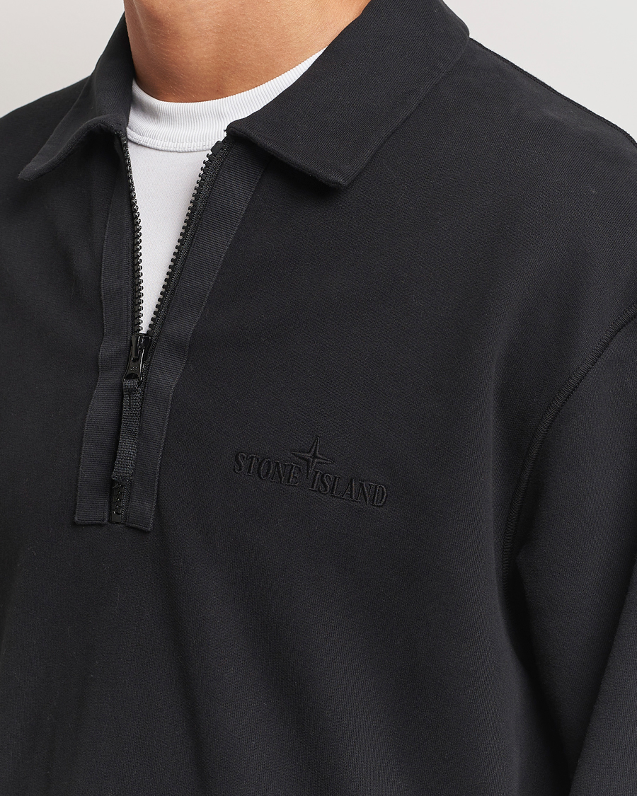 Hombres | Jerséis y prendas de punto | Stone Island | Garment Dyed Fleece Zip Polo Black
