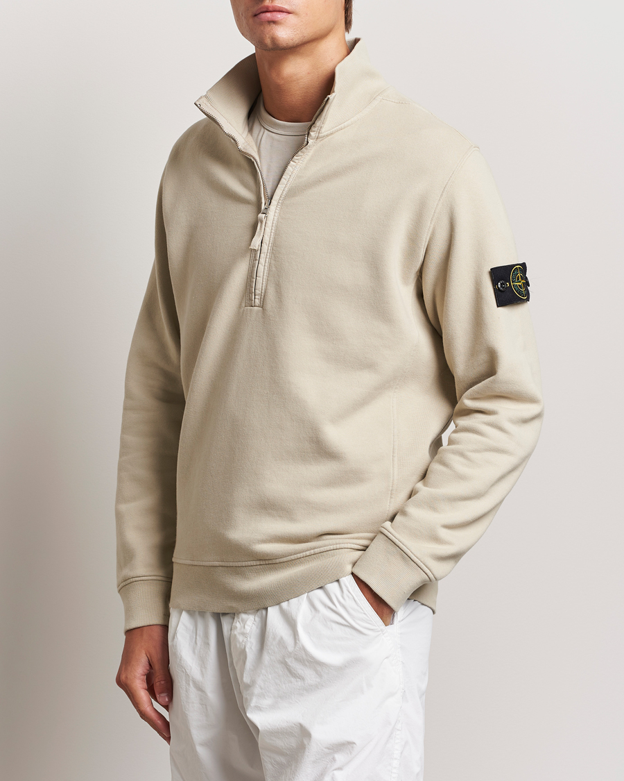 Hombres | Jerséis y prendas de punto | Stone Island | Garment Dyed Fleece Half Zip Plaster