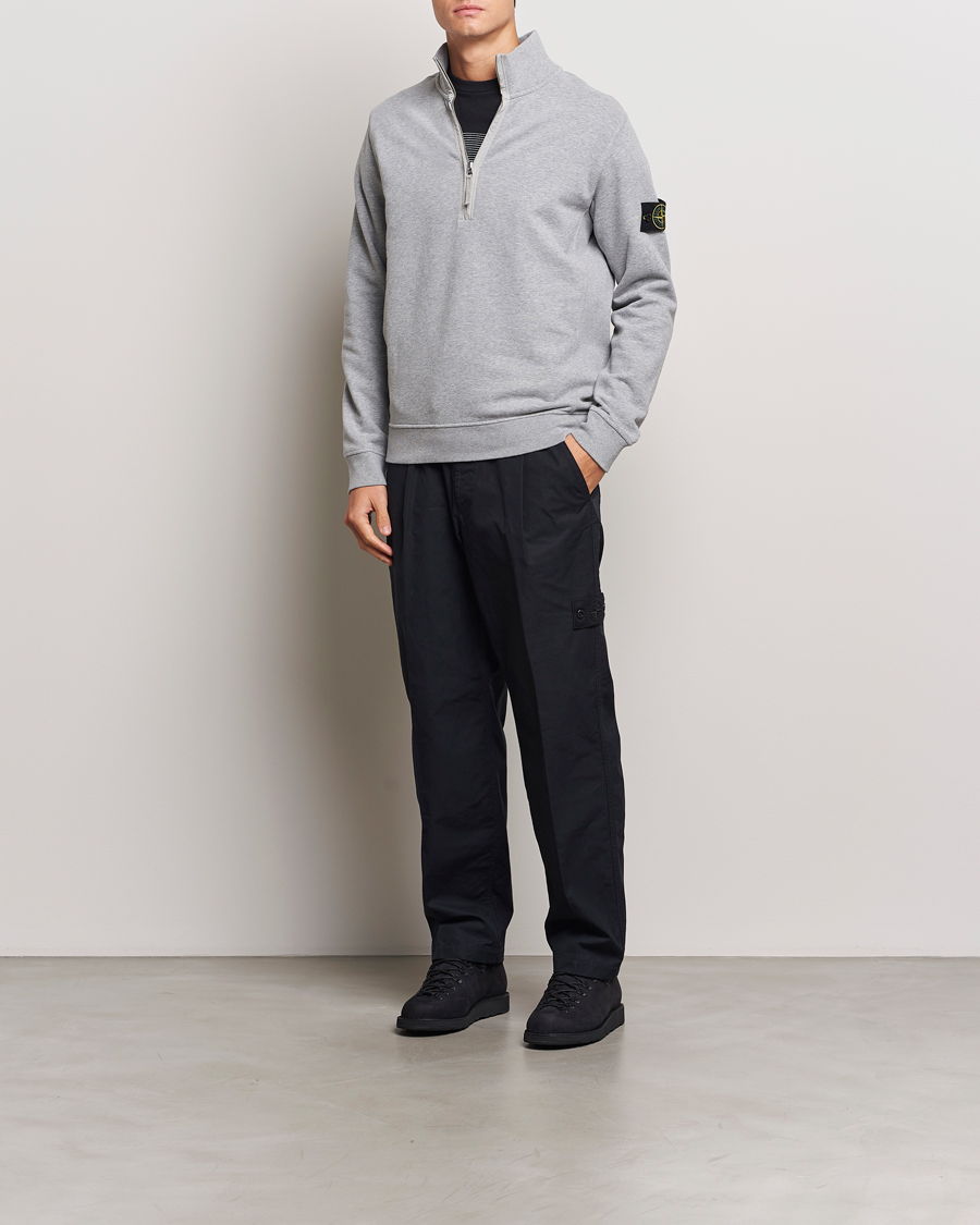 Hombres | Jerséis y prendas de punto | Stone Island | Garment Dyed Fleece Half Zip Melange Grey