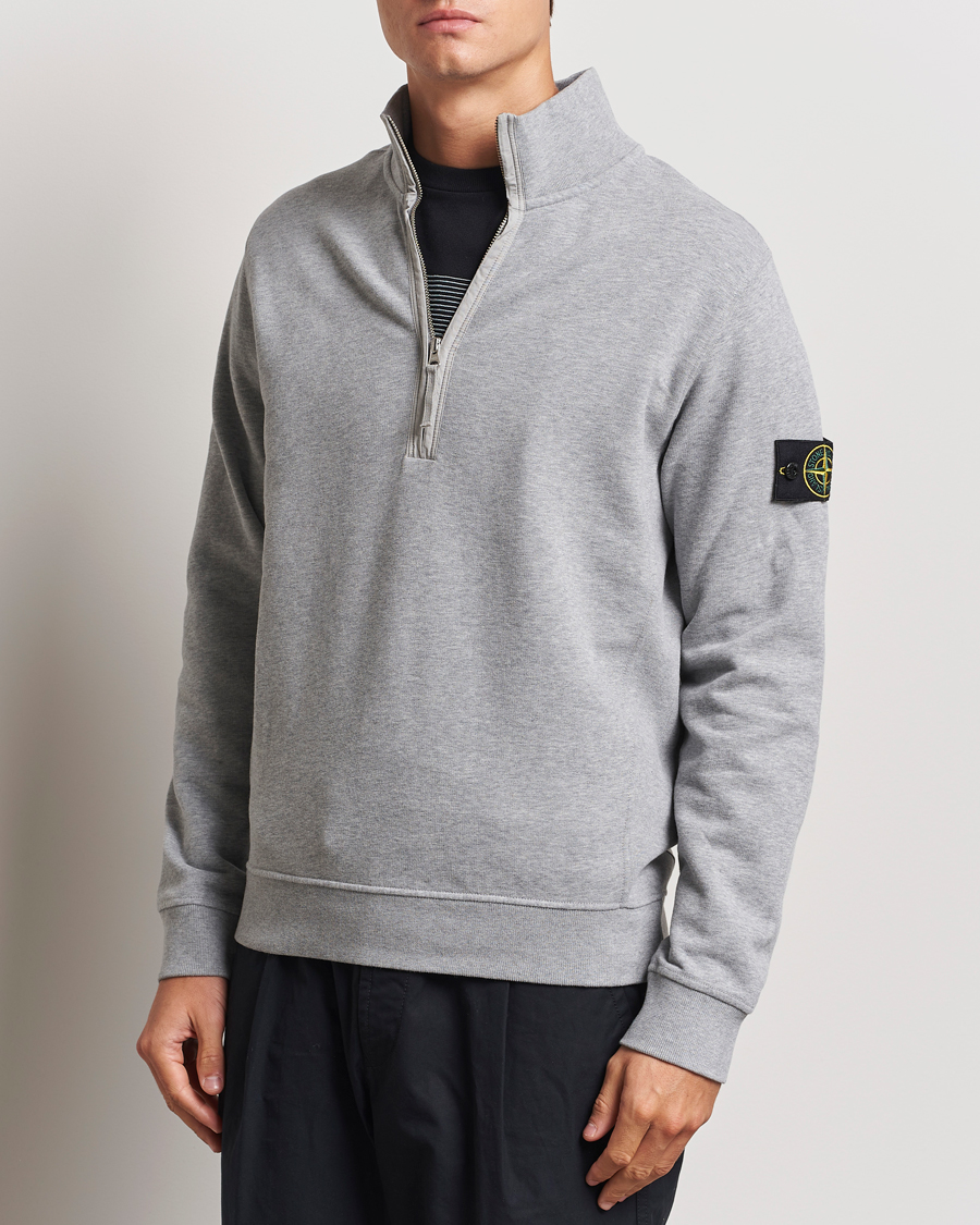 Hombres | Jerséis y prendas de punto | Stone Island | Garment Dyed Fleece Half Zip Melange Grey