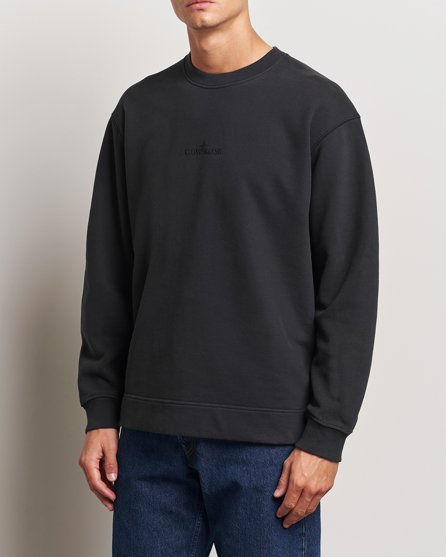 Hombres | Jerséis y prendas de punto | Stone Island | Garment Dyed Fleece Logo Sweatshirt Black