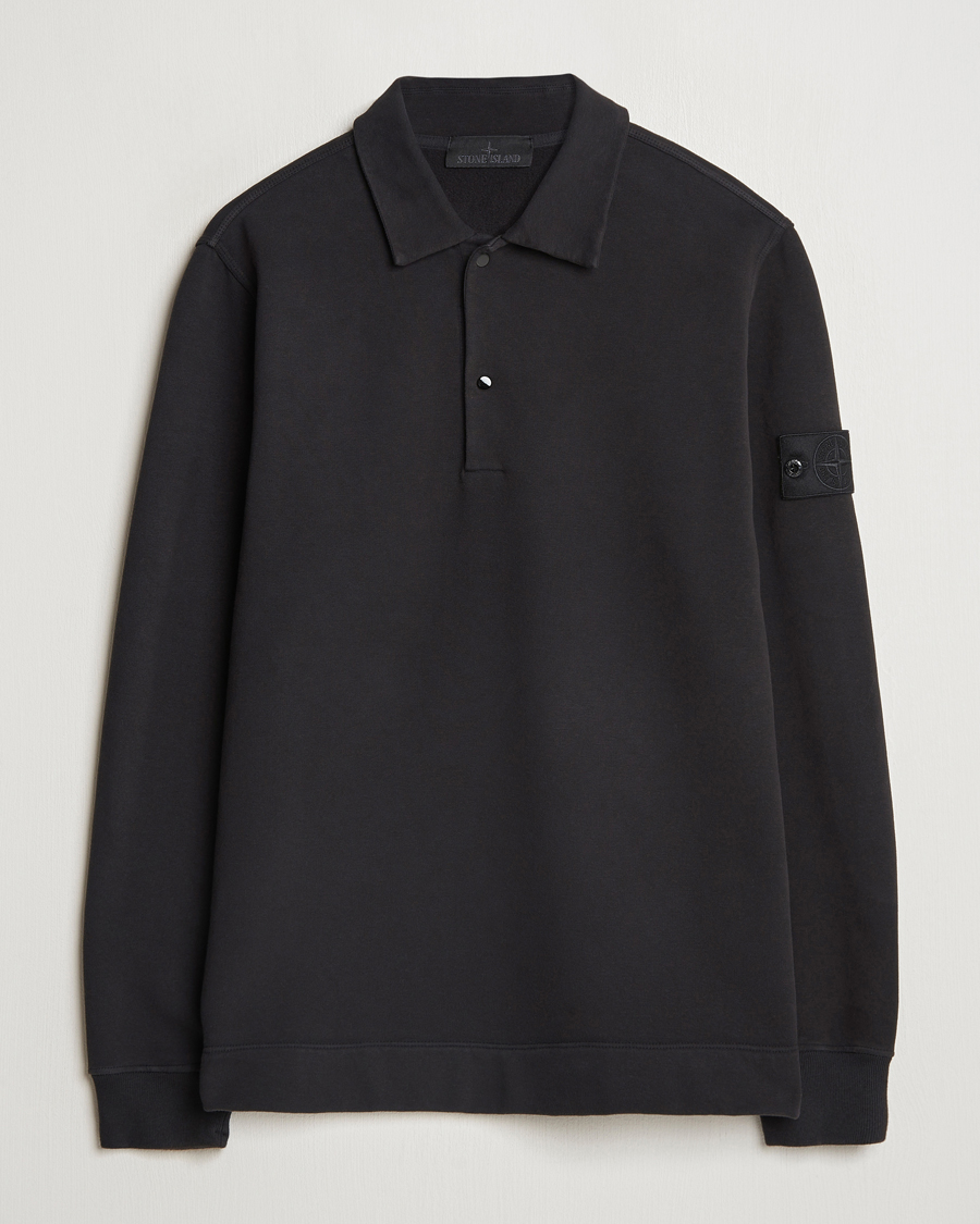 Hombres | Jerséis y prendas de punto | Stone Island | Ghost Organic Cotton Fleece Polo Sweatshirt Black