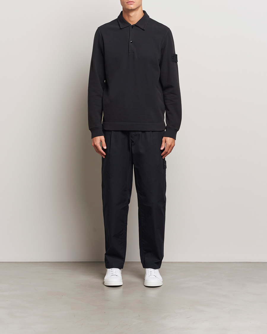 Hombres | Jerséis y prendas de punto | Stone Island | Ghost Organic Cotton Fleece Polo Sweatshirt Black