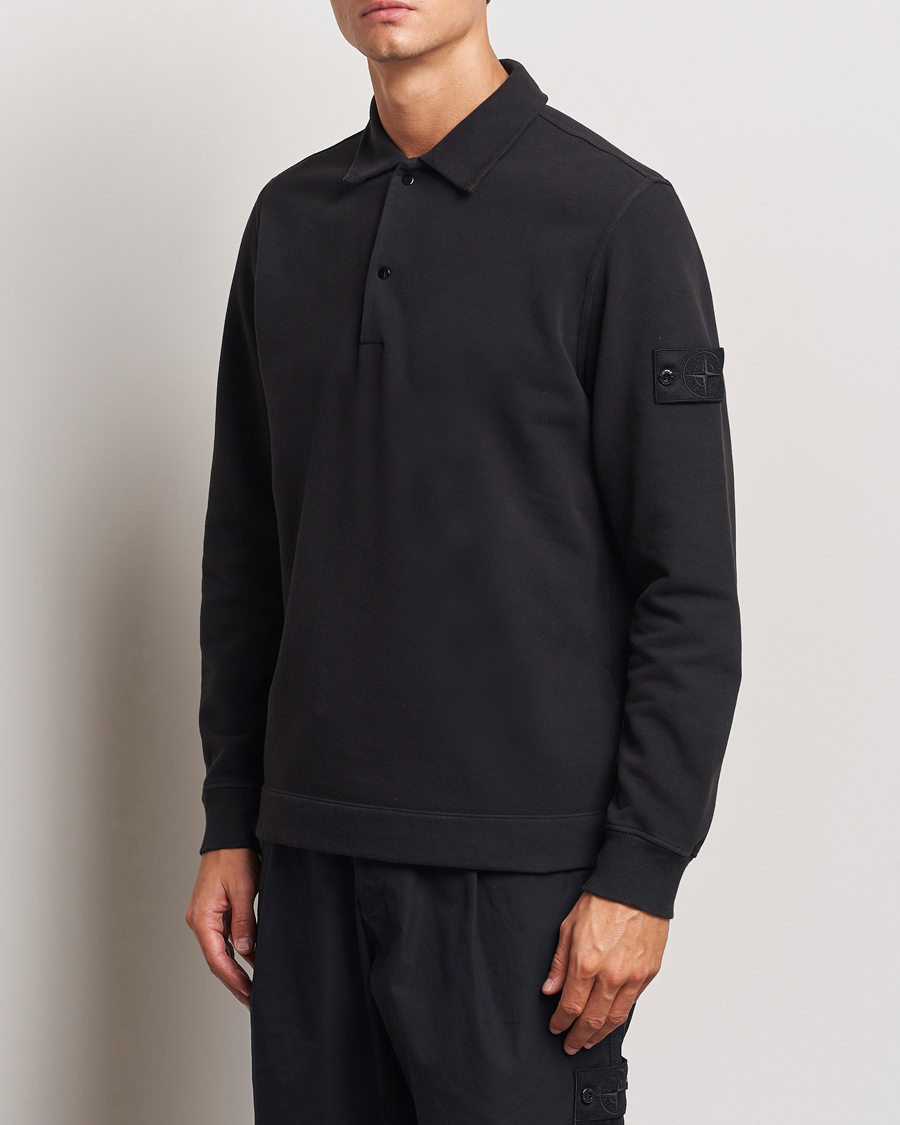Hombres | Jerséis y prendas de punto | Stone Island | Ghost Organic Cotton Fleece Polo Sweatshirt Black