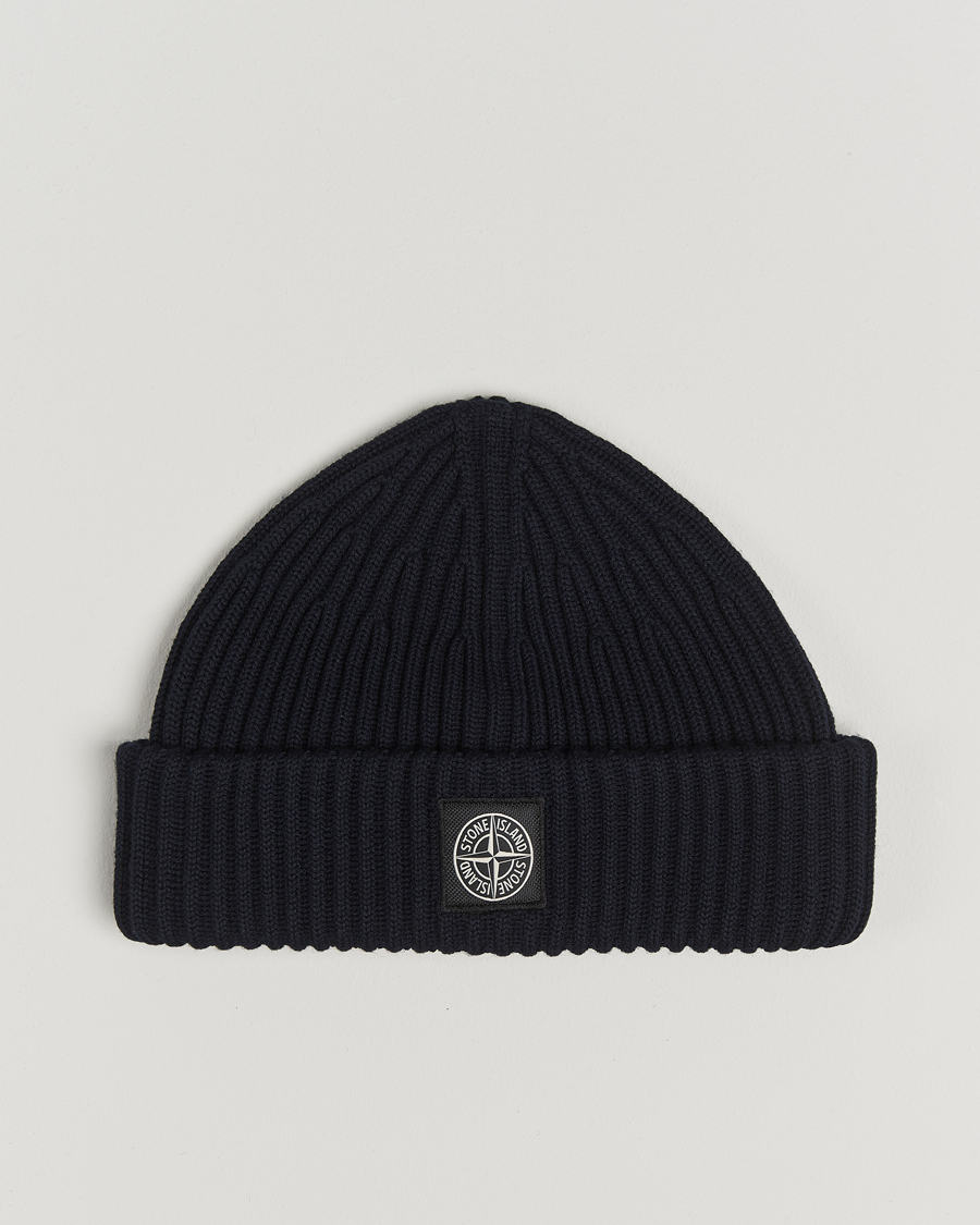 Hombres | Stone Island Full Rib Wool Beanie Navy Blue | Stone Island | Full Rib Wool Beanie Navy Blue