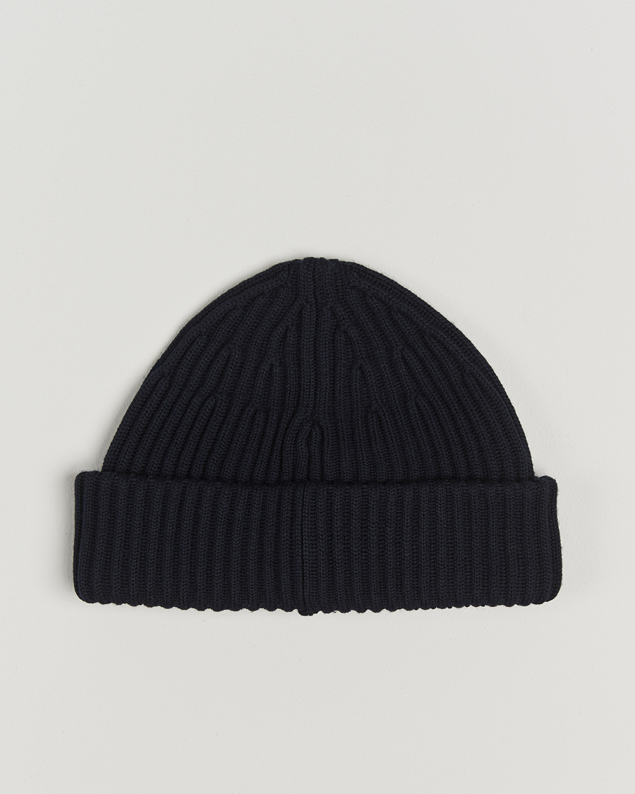 Hombres | Stone Island Full Rib Wool Beanie Navy Blue | Stone Island | Full Rib Wool Beanie Navy Blue