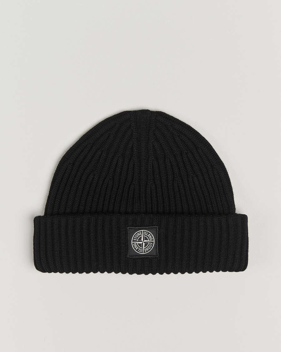 Hombres | Stone Island Full Rib Wool Beanie Black | Stone Island | Full Rib Wool Beanie Black