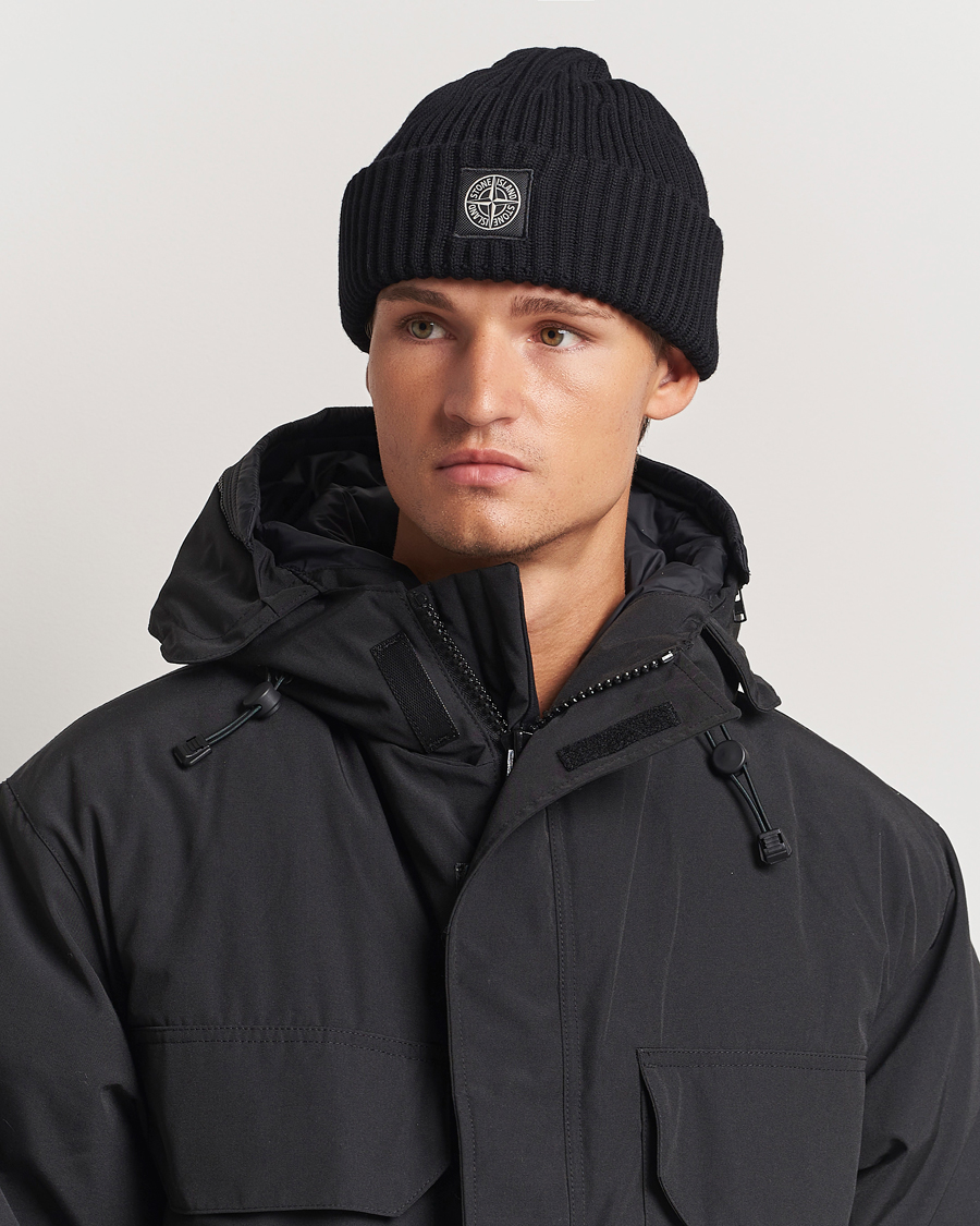 Hombres | Stone Island Full Rib Wool Beanie Black | Stone Island | Full Rib Wool Beanie Black